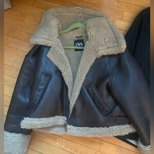 Zara Dark Brown Shearling Jacket
